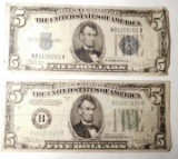 1934-C $5.00 SILVER CERTIFICATE & FED RESERVE NOTE G/VG (2 NOTES)