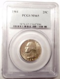 1964 WASHINGTON QUARTER PCGS MS-65