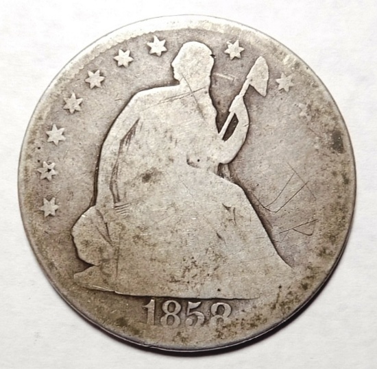 1858-O LIBERTY SEATED HALF DOLLAR GOOD (OBVERSE SCRATCHES)