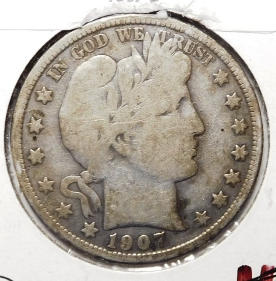 1907-D BARBER HALF DOLLAR VG-08