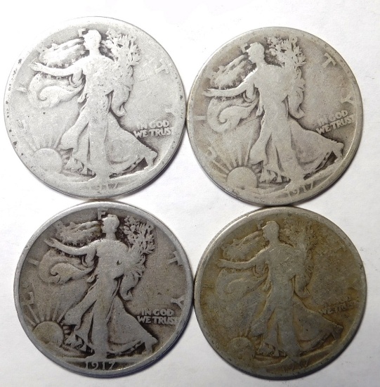 LOT OF (4) 1917 WALKER HALF DOLLARS AVE. CIRC.