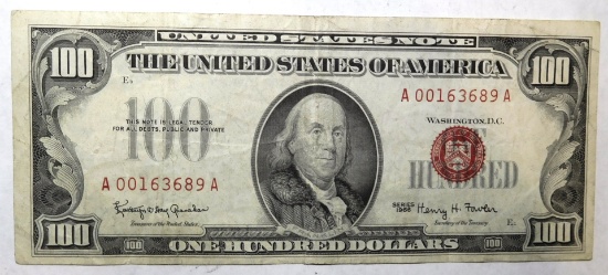 1966 $100.00 UNITED STATES NOTE REVERSE RED INK