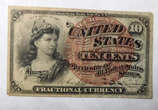 1863 TEN CENT FRACTIONAL CURRENCY XF