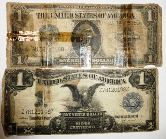 LOT OF 1923 SILVER CERTIFICATE & 1899 BLACK EAGLE NOTE TAPE DAMAGE (2 NOTES)