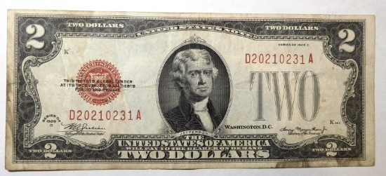 1928-D $2.00 NOTE XF (REV STAINING)
