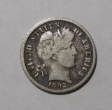 1892 BARBER DIME FINE