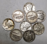 LOT OF MIXED 1920'S MERCURY DIMES VG/VF (9 COINS)