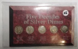 LOT OF FIVE SILVER DIMES IN HOLDER