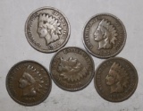 LOT OF FIVE 1909 INDIAN CENTS VG/FINE (5 COINS)