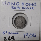 1905 HONG KONG SILVER NICKEL VF/XF