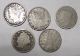 LOT OF FIVE 1883 NC LIBERTY NICKELS G-XF (5 COINS)