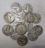 LOT OF FIFTEEN MIXED DATE STANDING LIB. QUARTERS AVE. CIRC. (15 COINS)