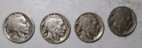 LOT OF FOUR D&S MINT BUFFALO NICKELS AVE. CIRC. (4 COINS)