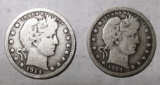 LOT OF TWO 1914 BARBER QTRS. VG/FINE (2 COINS)