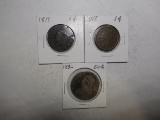 LOT OF 1817 & 1848 LARGE CENTS & 183?? BUST HALF (3 COINS)