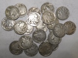 LOT OF TWENTY TWO BUFFALO NICKELS AVE. CIRC. (22 COINS)