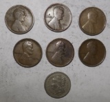 LOT OF SIX EARLY LINCOLNS & 1868 THREE CENT NICKEL CULL (7 COINS)