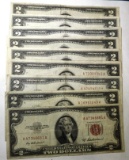 LOT OF NINE 1953/1963 $2.00 NOTES F/VF (9 NOTES)