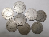 LOT OF EIGHT 1893 LIBERTY NICKELS AVE. CIRC. (8 COINS)