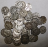 LOT OF FIFTY FIVE 1920'S MERCURY DIMES AVE. CIRC. (55 COINS)