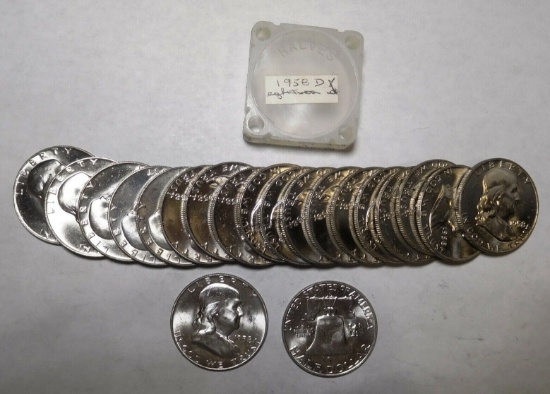 1958-D FRANKLIN HALF DOLLAR GEM BU ROLL (SEVERAL WITH FULL BELL LINES)