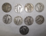 LOT OF NINE MISC. DATE S.L. QUARTERS AVE. CIRC. (9 COINS)