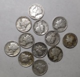 LOT OF TWELVE MIXED DATE 1920'S MERCURY DIMES INCL. 1918-S AVE. CIRC. (12 COINS)