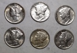 LOT OF SIX BETTER DATE 1940'S MERCURY DIMES UNC (6 COINS)