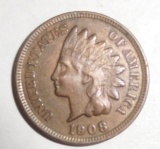 1908 INDIAN HEAD CENT CH BU RED BROWN