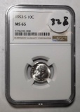 1953-S ROOSEVELT DIME NGC MS-65