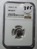 1964-D ROOSEVELT DIME NGC MS-66 FULL TORCH