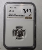 1964 ROOSEVELT DIME NGC MS-64