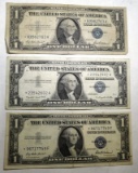 LOT OF THREE $1.00 SILVER CERTIFICATE STAR NOTES VG/XF (3 NOTES)