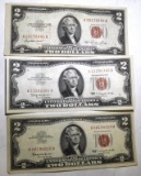 LOT OF THREE 1953/1963 $2.00 NOTES XF/AU (3 NOTES)