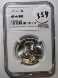 1953-D FRANKLIN HALF DOLLAR NGC MS-64 FULL BELL LINES