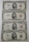 LOT OF FOUR 1953 $5.00 FEDERAL NOTES VF-AU (4 NOTES)