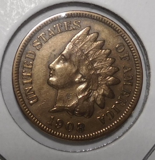 1908-S INDIAN CENT AU-58 CLEANED