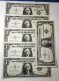 LOT OF SIX 1957 CONSEC. $1.00 SILVER CERTIFICATES CRISP GEM UNC (6 NOTES)