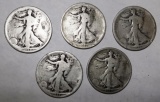 LOT OF FIVE 1918PDS WALKER HALVES GD-FINE (5 COINS)