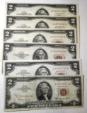 LOT OF SIX 1953/1963 $2.00 NOTES XF-UNC (6 NOTES)