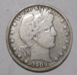 1909 BARBER HALF DOLLAR VF