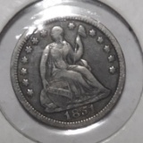 1851 SEATED HALF DIME VF