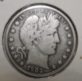 1902-O BARBER HALF DOLLAR VG/FINE