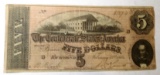 1864 $5.00 CONFEDERATE NOTE VF