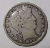 1908-D BARBER HALF DOLLAR FINE