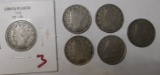 LOT OF SIX LIBERTY NICKELS INCL. TWO 1883NC XF (6 COINS)