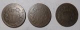 LOT OF THREE TWO CENT PIECES 1864LM GOOD & 1868 GOOD (3 COINS)