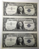 LOT OF THREE 1957 $1.00 SILVER CERTIFICATES CRISP GEM UNC (3 NOTES)