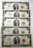 LOT OF FIVE 1963 $2.00 NOTES AU/UNC (5 NOTES)