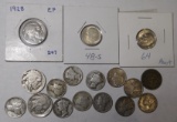 LOT OF SEVENTEEN MISC. INDIANS, BUFFALOS,  MERCURYS & ROOSEVELTS (17 COINS)